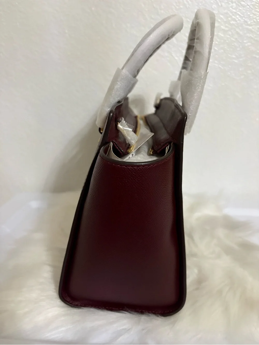 Michael Kors Wine Leather Satchel with Gold Hardware